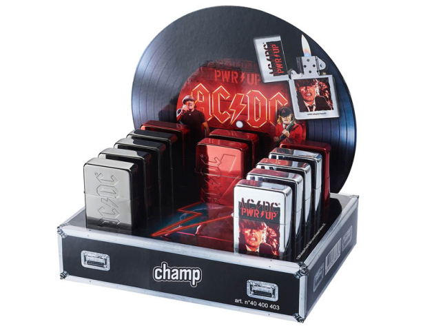 Metallfeuerzeuge "AC/DC" Soft-Flame, 12er Display