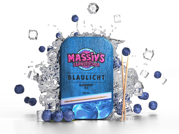 MASSIVS Zahnstocher Blaulicht - Blueberry Ice - 100er Pack
