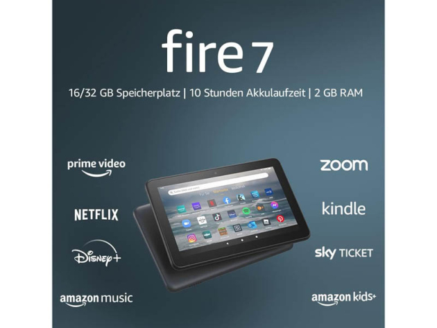 Fire 7-Tablet, 7-Zoll-Display, 16 GB, neuestes Modell (2022), schwarz mit Werbung, UVP: 89,00 Euro
