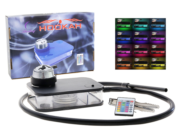 Hookah "Shisha Mini To Go" schwarz; Multicolor LED; 1 Schlauch, 22 x 15,5 x 5,5 cm