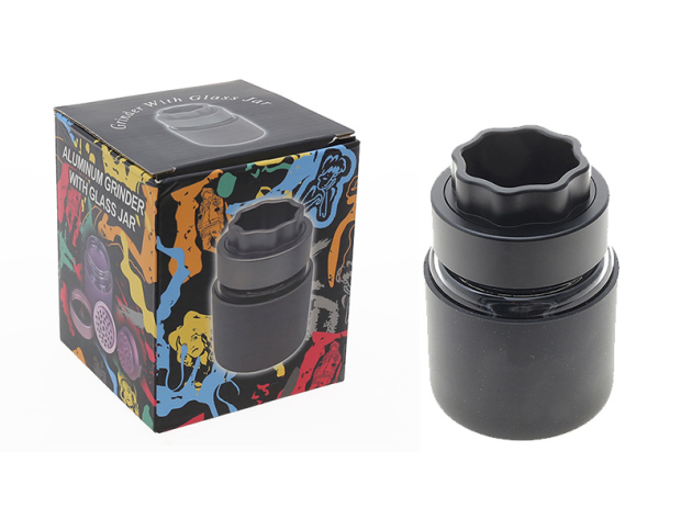 Grinder "Schwarz" Aluminium mit Glas, 4-tlg.; Ø 45 mm; Maße 10 cm x 7 cm