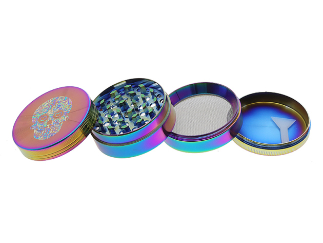 Grinder "Skull" regenbogenfarbig; 4-tlg.; Ø 48 mm; Höhe 3,3 cm