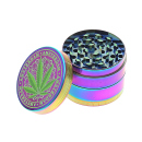 Grinder "Hanfblatt"; regenbogenfarbig; 4-tlg.; 6-fach sort.; Ø 45 mm; Höhe: 3,7 cm, einzeln