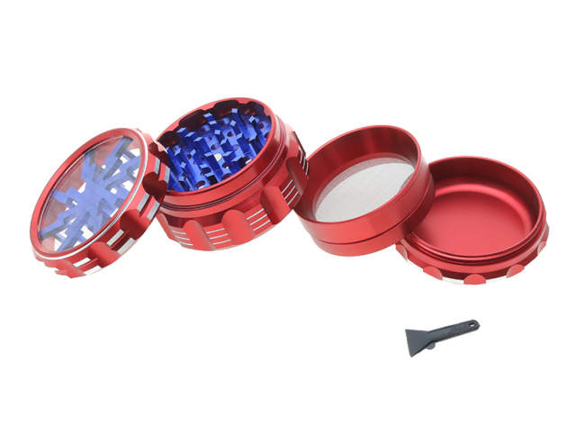 Grinder "Rot-Blau" Metall; 4-tlg.;  Ø 55 mm; Höhe 4,7 cm