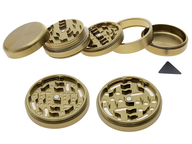 Grinder "Deluxe L" 5-tlg. mit 2 versch.Schneideblöcke; gold, Ø 60 mm; Höhe 5,5 cm
