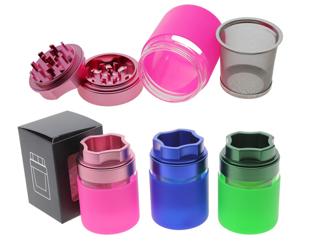 Grinder "Deluxe Glas"; 4-tlg.: 3-fach sort.; Ø 45 mm; Höhe 7,5 cm