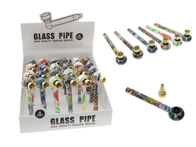 Glaspfeife "Bunt" 6-fach sortiert; Länge 13 cm; 24er Display