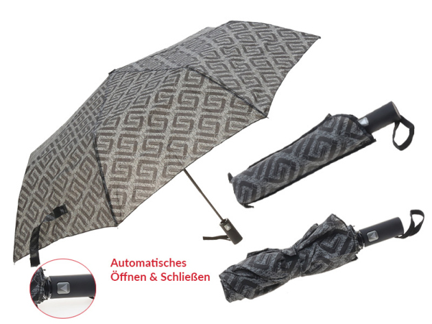 Regenschirm ca. 100 cm, grau-schwarz mit Muster, für die Tasche