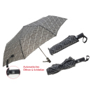 Regenschirm ca. 100 cm, grau-schwarz mit Muster, für die Tasche