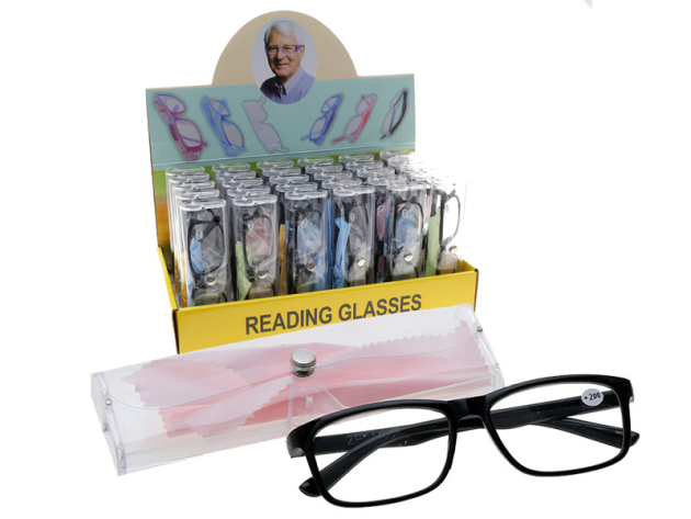 Lesebrille - schwarz, (+2,0) mit PE-Schutzetui, einzeln