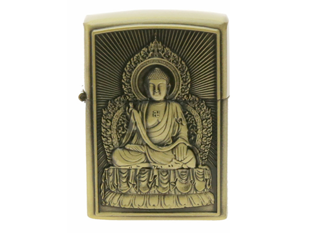 Benzinfeuerzeug "Buddha" Antik-Gold mit Einsatz