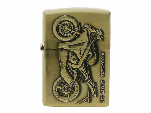 Benzinfeuerzeug "Motorcycles Sports Car" Sturmfeuerzeug "Buddha" Antik-Gold mit Einsatz