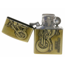 Benzinfeuerzeug "Motorcycles Prince" Antik-Gold mit Einsatz