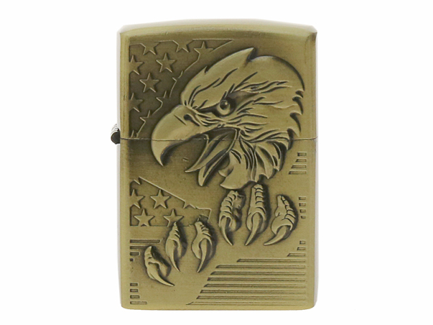 Benzinfeuerzeug  "Eagle" Antik-Gold mit Einsatz
