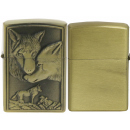 Benzinfeuerzeug "Wolf" Antik-Gold mit Einsatz