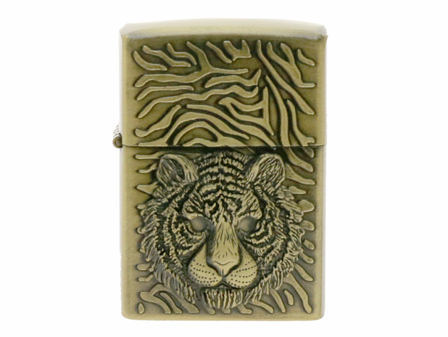 Benzinfeuerzeug "Tiger" Antik-Gold mit Einsatz