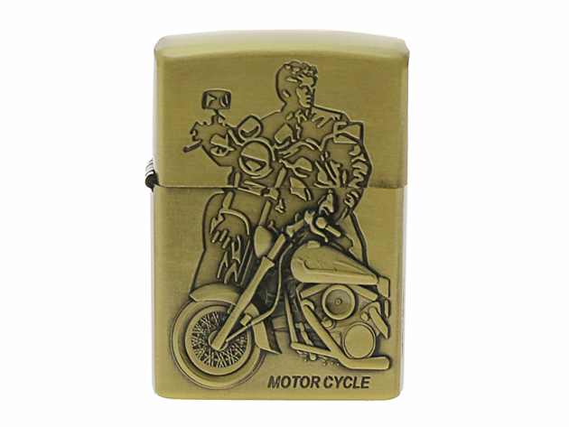 Benzinfeuerzeug "Motorcycles" Antik-Gold mit Einsatz