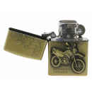 Benzinfeuerzeug "Offroad Sports"Antik-Gold mit Einsatz