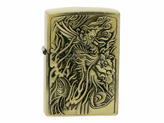 Benzinfeuerzeug "Phönix Relief" Antik-Gold mit Einsatz