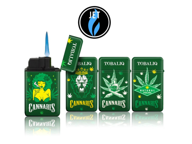 Sturmfeuerzeuge "King Cannabis" Jet-Flame, 4-fach sortiert, 20er Display