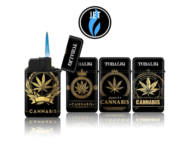 Sturmfeuerzeuge "Gold Cannabis" Jet-Flame, 4-fach sortiert, 20er Display