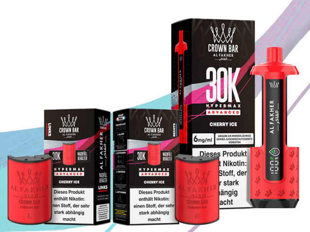 Al Fakher 30K Hyper Max - Advanced - Big Puffs - Cherry Ice (Kirsche, Eis) - 6 mg - 30.000 Züge - Pods und Basisgerät