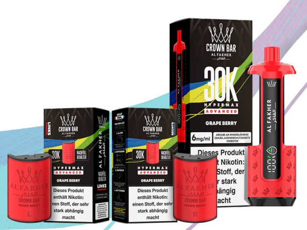 All Fakher 30K Hyper Max - Advanced - Big Puffs - Grape Berry (Traube, Beeren) - 6 mg - 30.000 Züge - Pods und Basisgerät