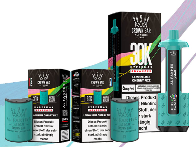 All Fakher 30K Hyper Max - Advanced - Lemon Lime Cherry Fizz (Zitrone, Limette, Kirsche) - 6 mg - 30.000 Züge - Pods und Basisgerät