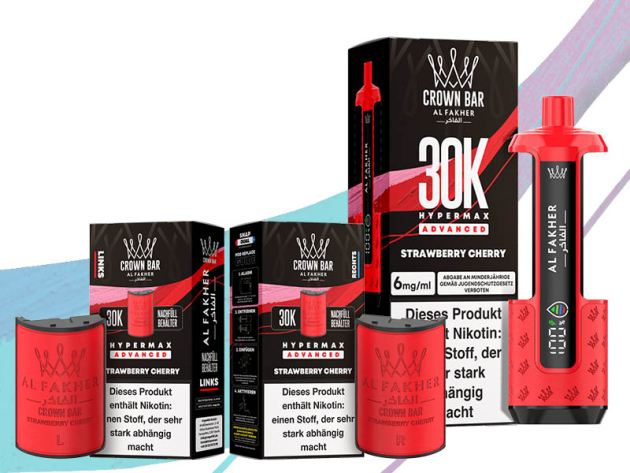 All Fakher 30K Hyper Max - Advanced - Strawberry Cherry (Erdbeere, Kirsche) - 6 mg - 30.000 Züge - Pods und Basisgerät