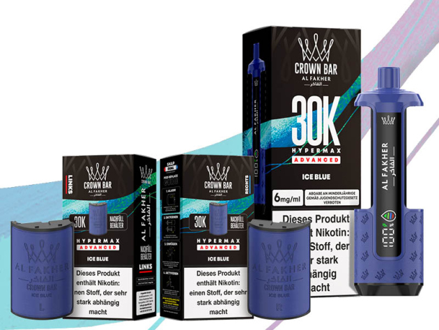 All Fakher 30K Hyper Max - Advanced - Ice Blue (kühles Menthol) - 6 mg - 30.000 Züge - Pods und Basisgerät