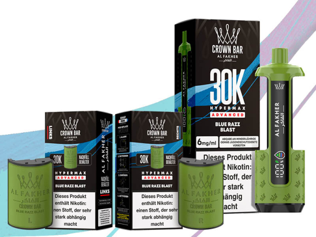 All Fakher 30K Hyper Max - Advanced - Blue Razz Blast (Beerenmix, Minze) - 6 mg - 30.000 Züge - Pods und Basisgerät