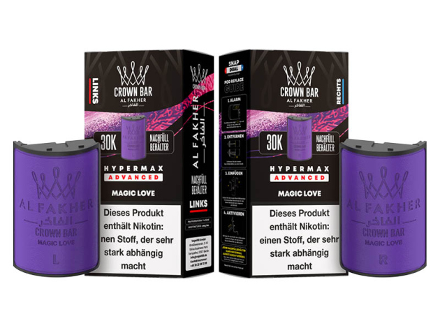 Pods (1x links & 1x rechts) - Al Fakher 30K Hyper Max - Advanced - Big Puffs - Magic Love (Passionsfrucht, Honigmelone)