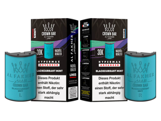 Pods (1x links & 1x rechts) - Al Fakher 30K Hyper Max - Advanced - Big Puffs - Blackcurrant Mint  (schw. Johannisbeere, Minze)