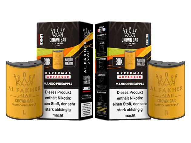 Pods (1x links & 1x rechts) - Al Fakher 30K Hyper Max - Advanced - Big Puffs - Mango Pineapple (Mango, Ananas)