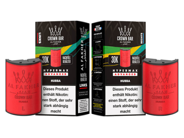Pods (1x links & 1x rechts) - Al Fakher 30K Hyper Max - Advanced - Big Puffs - Hubba (Kaugummi)