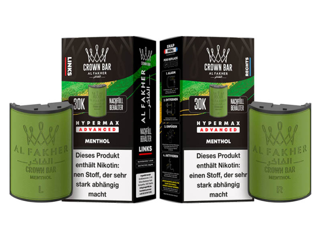 Pods (1x links & 1x rechts) - Al Fakher 30K Hyper Max - Advanced - Big Puffs - Menthol