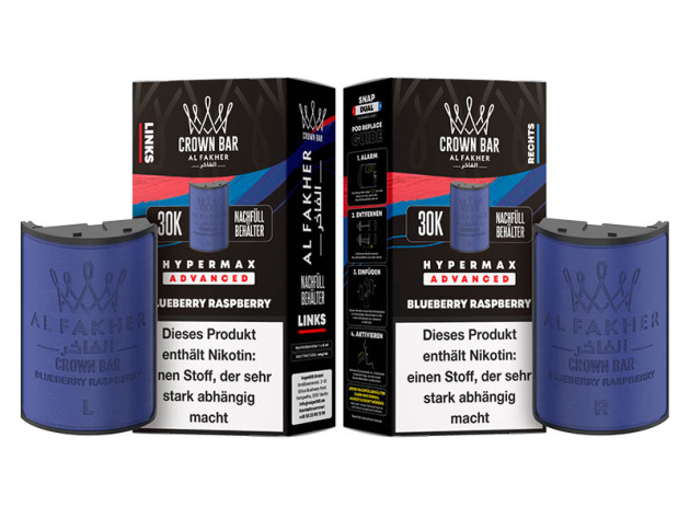 Pods (1x links & 1x rechts) - Al Fakher 30K Hyper Max - Advanced - Big Puffs - Blueberry Raspberry (Blau- u. Himbeere)
