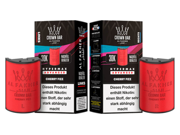 Pods (1x links & 1x rechts) - Al Fakher 30K Hyper Max - Advanced - Big Puffs - Cherry Fizz (spritzige Kirsche)