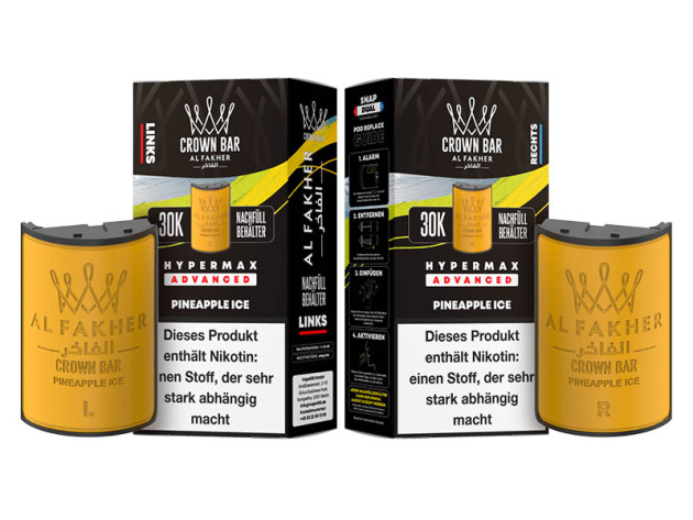 Pods (1x links & 1x rechts) - Al Fakher 30K Hyper Max - Advanced - Big Puffs - Pineapple Ice (Ananas, Eis)