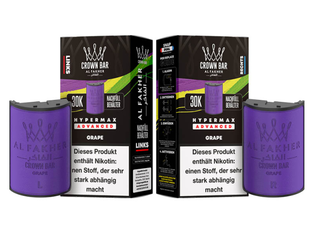 Pods (1x links & 1x rechts) - Al Fakher 30K Hyper Max - Advanced - Big Puffs - Grape (Traube)