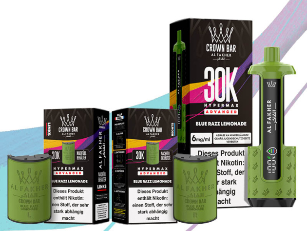 Al Fakher 30K Hyper Max - Advanced - Big Puffs - Blue Razz Lemonade (blaue Himbeerlimonade) - 6 mg - 30.000 Züge Pods und Basisgerät