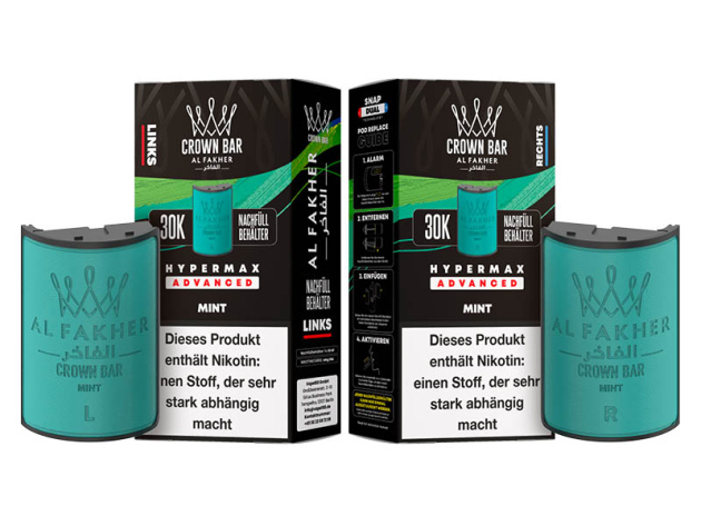 Pods (1x links & 1x rechts) - Al Fakher 30K Hyper Max - Advanced - Big Puffs - Mint (Minze)