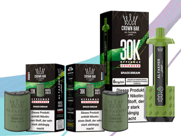 Al Fakher 30K Hyper Max - Advanced - Big Puffs - Space Dream (Zitrone, Blaubeere, Eis) - 6 mg - 30.000 Züge Pods und Basisgerät