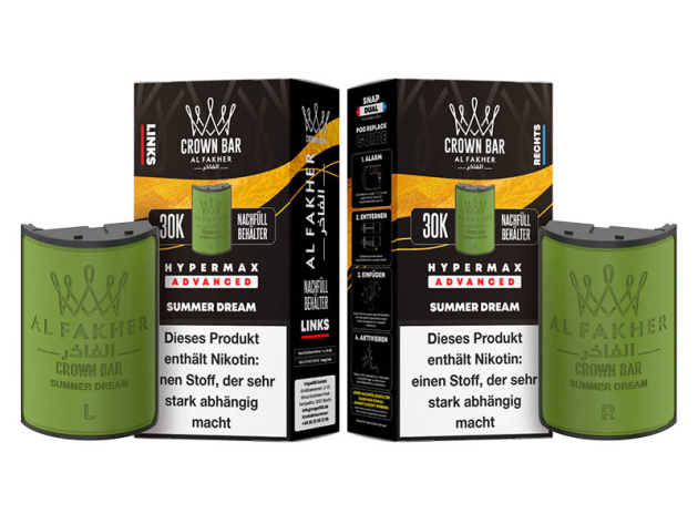 Pods (1x links & 1x rechts) - Al Fakher 30K Hyper Max - Advanced - Big Puffs - Summer Dream (trop. Früchte)