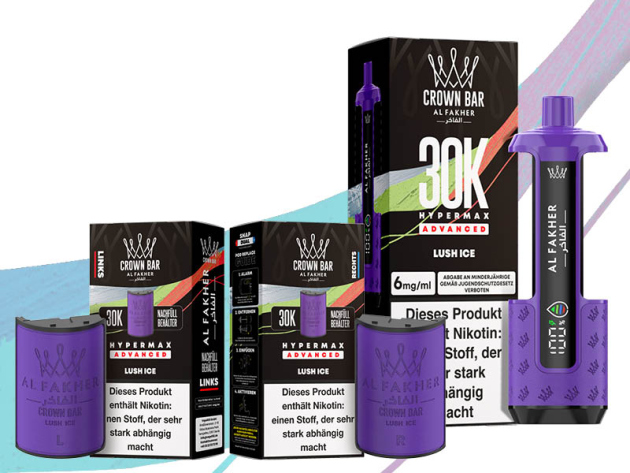 Al Fakher 30K Hyper Max - Advanced - Big Puffs - Lush Ice (Wassermelone, Eis) - 6 mg - 30.000 Züge Pods und Basisgerät