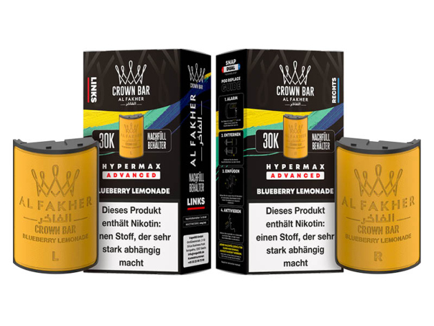 Pods (1x links & 1x rechts) - Al Fakher 30K Hyper Max - Advanced - Big Puffs - Blueberry Lemonade  (Blaubeere, Limonade)