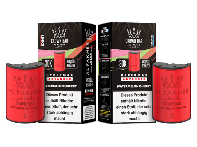 Pods (1x links & 1x rechts) - Al Fakher 30K Hyper Max - Advanced - Big Puffs - Watermelon Cherry (Wassermelone, Kirsche)