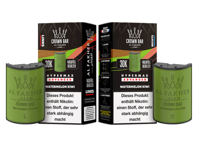 Pods (1x links & 1x rechts) - Al Fakher 30K Hyper Max - Advanced - Big Puffs - Watermelon Kiwi (Wassermelone, Kiwi)