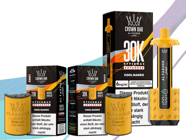 Al Fakher 30K Hyper Max - Advanced - Big Puffs - Cool Mango (kühle Mango) - 6 mg - 30.000 Züge Pods und Basisgerät