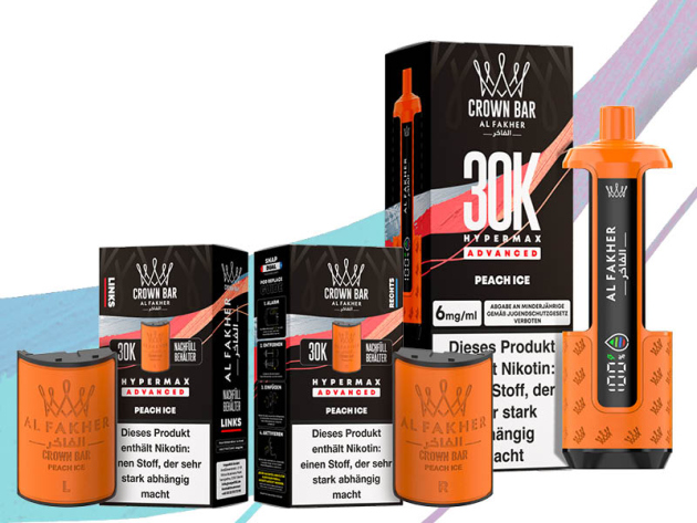 Al Fakher 30K Hyper Max - Advanced - Big Puffs - Peach Ice (Pfirsich, Eis) - 6 mg - 30.000 Züge Pods und Basisgerät